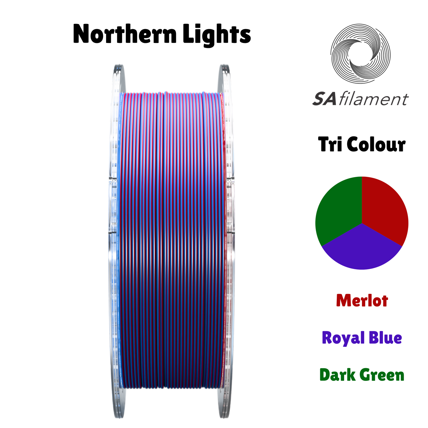 SA Filament SILK PLA+ Tri Color Filament Northern Lights (Royal Blue & Merlot & Dark Green) 750g