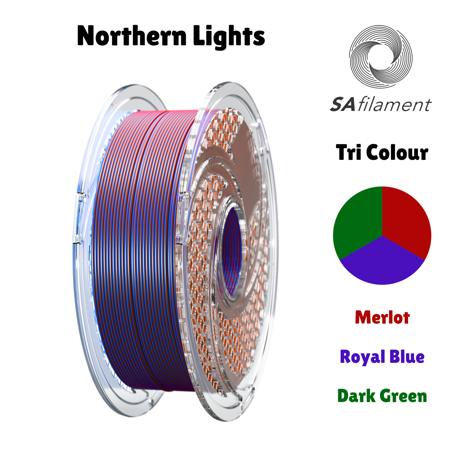 SA Filament SILK PLA+ Tri Color Filament Northern Lights (Royal Blue & Merlot & Dark Green) 750g