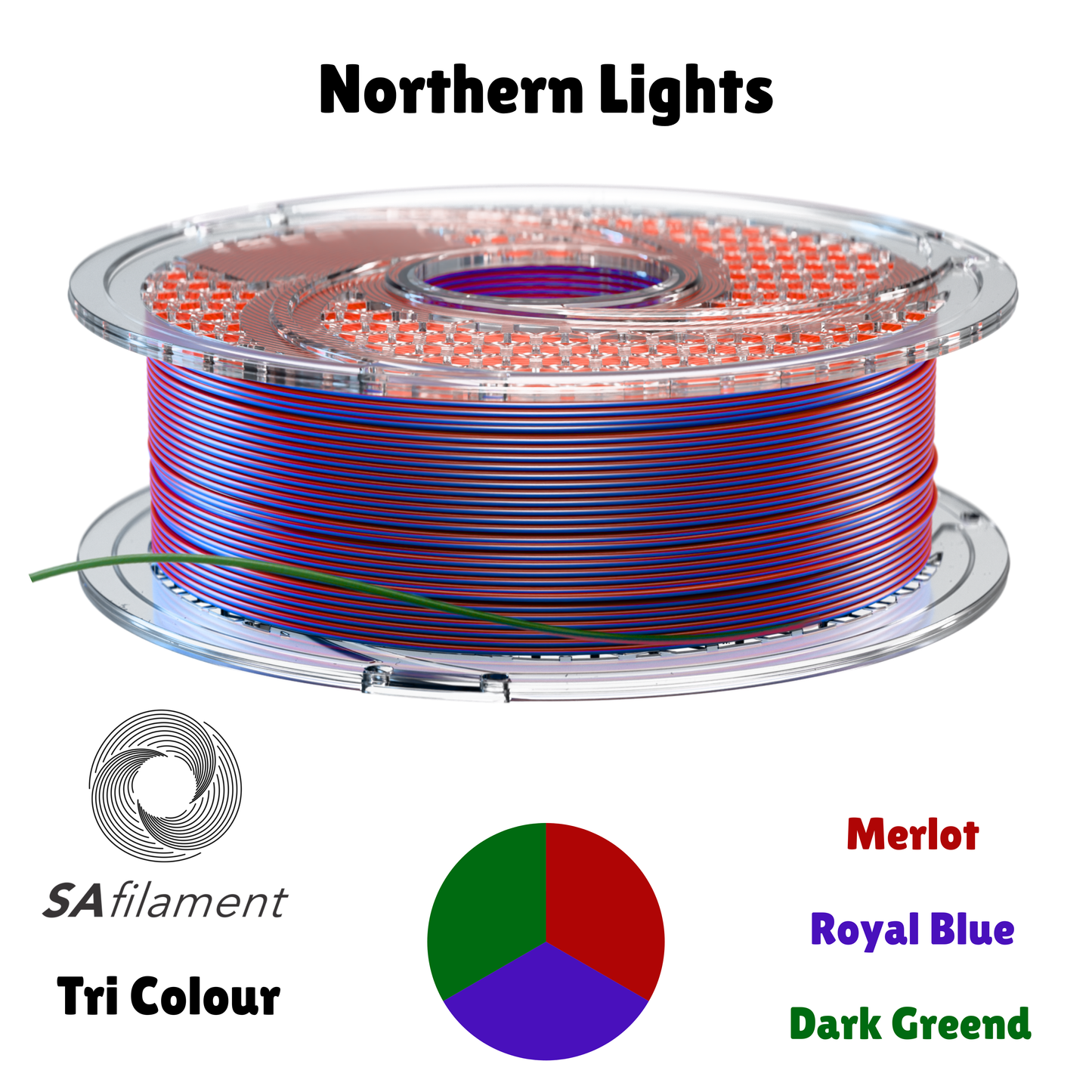 SA Filament SILK PLA+ Tri Color Filament Northern Lights (Royal Blue & Merlot & Dark Green) 750g